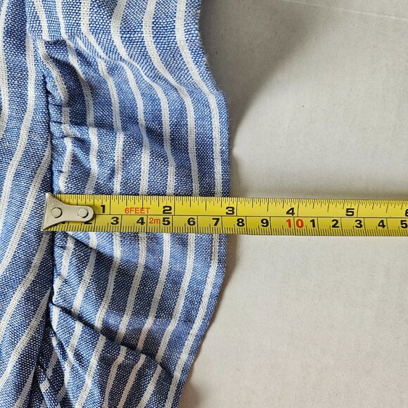 Nicole Miller Linen Blend Ruffle Sleeve Dress Size M Blue Striped Lightweight - Picture 8 of 10